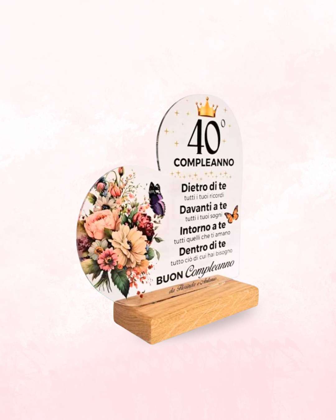 Targa a cuore con base in legno